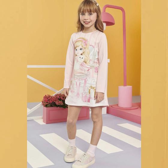 Imagem de Vestido Infantil Mangas Longas Termoskin Cat And Girl Tam 2 a 14 - Infanti