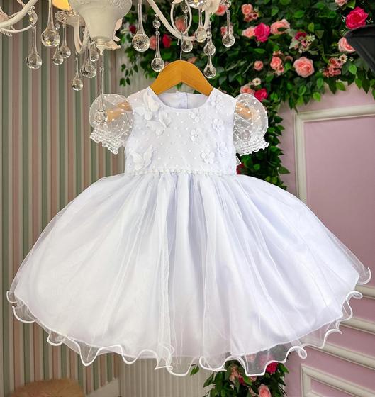 Imagem de Vestido infantil  Marie Bebe Branco Batizado Luxo - Envio Já