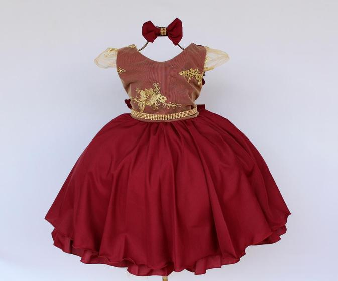 Imagem de Vestido Infantil Marsala Festa Luxo E Tiara