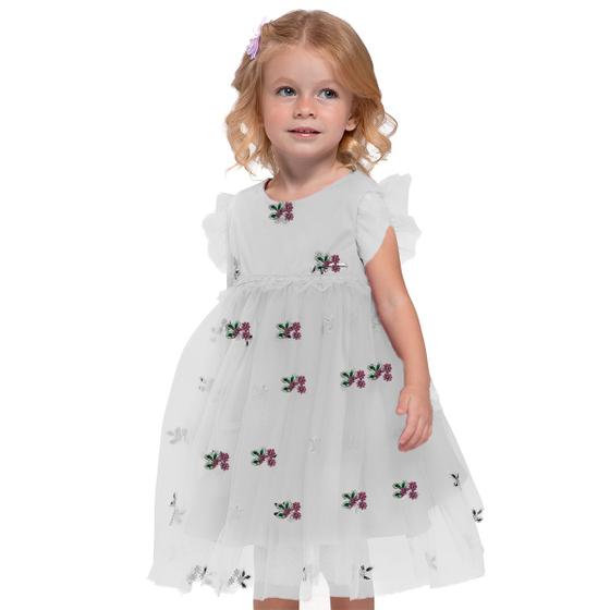 Imagem de Vestido Infantil Menina Branco Flor Luxo Trick Nick 1 ao 10