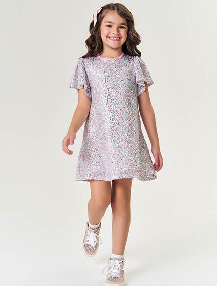 Imagem de Vestido Infantil Menina Em Paetê Natural Mundo Cinti