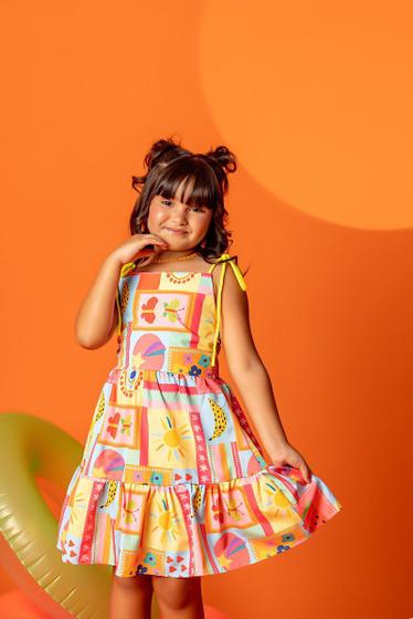 Imagem de Vestido Infantil Menina Estampa Tropical Bonekinhas