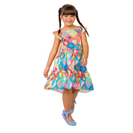 Imagem de Vestido infantil menina estampado colorido xadrez 