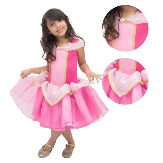 Imagem de Vestido Infantil Menina Fantasia Princesa Aurora Bela Adormecida