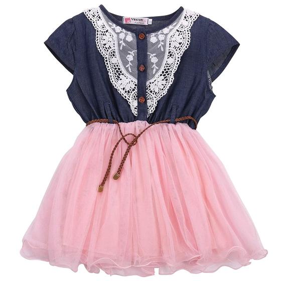 Imagem de Vestido Infantil Menina Jeans Saia Festa Ano Novo + Cinto