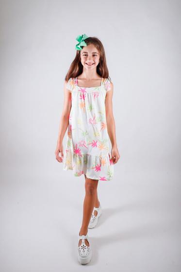 Imagem de Vestido Infantil Menina Marfim Estampado Coqueiros Neon TMX