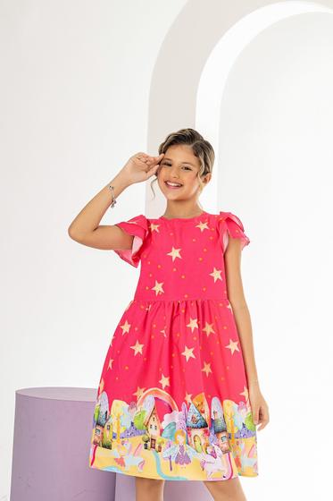 Imagem de Vestido Infantil Menina Unicórnio e Fadas Vermelho Bonekinhas