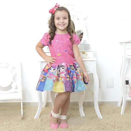 Vestido infantil mínis bonecas Lol surprise glitter confete
