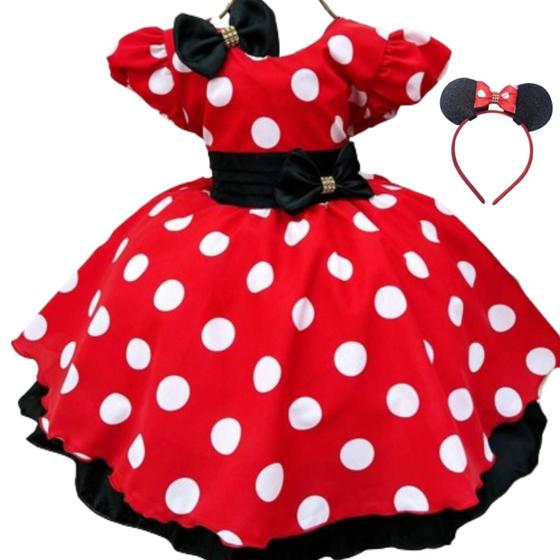 Imagem de Vestido infantil Minnie mini  Festa aniversario Minnie com tiara  JM0077