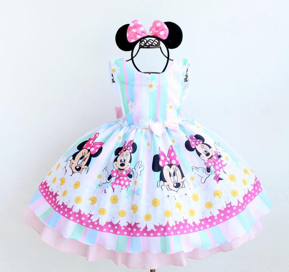 Imagem de Vestido Infantil Minnie Rosa Festa Tematica Aniversario E Tiara