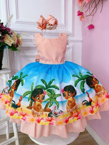 Imagem de Vestido Infantil Moana Baby Pêssego Luxo Festa