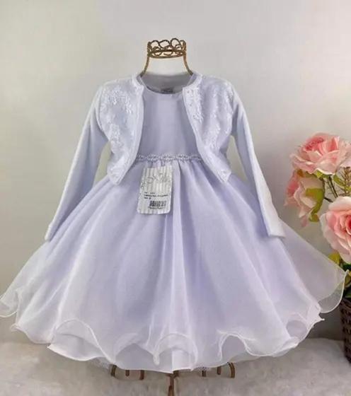 Imagem de Vestido infantil Nelu branco branco com bolero 2918.*