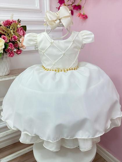 Imagem de Vestido Infantil Off White Cinto de Pérolas Casamento Luxo super luxo festa 7504OW