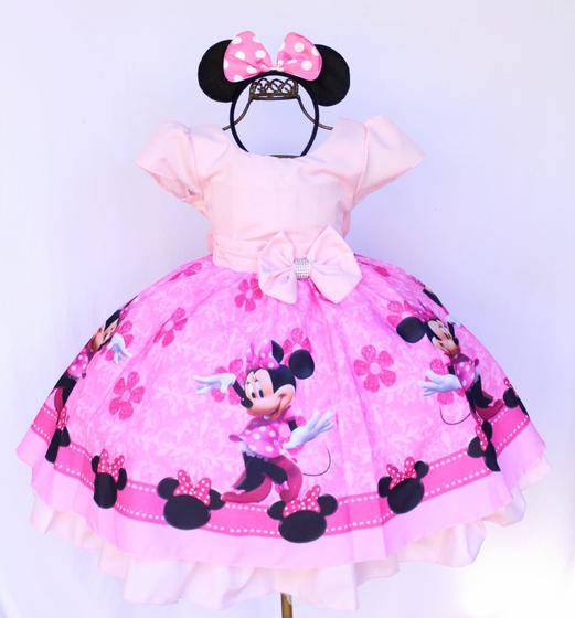 Imagem de Vestido Infantil Para Festa Tema Minnie Rosa Luxo E Tiara