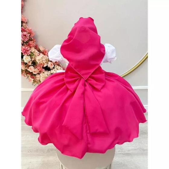 Imagem de Vestido Infantil Pink Menina e o Urso C/ Lenço e Broche Laço