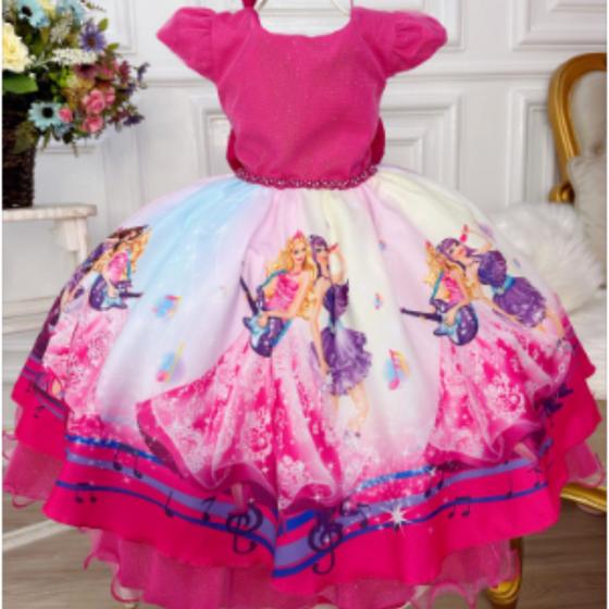 Imagem de Vestido infantil princesa festa da barbie pink peito glitter