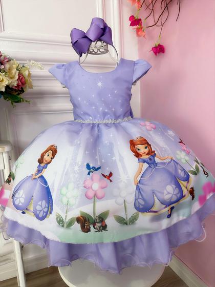 Imagem de Vestido Infantil Princesa Sofia Com os Animais Lilás Strass