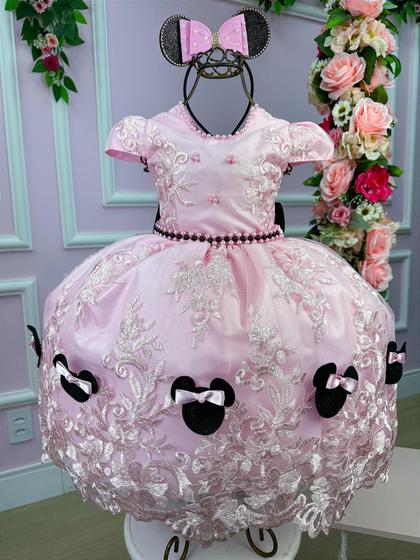 Imagem de Vestido Infantil Princesa Temático Minnie/Minie Realeza Luxo Rosa Bebê