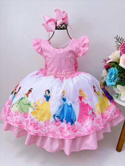 Imagem de Vestido Infantil Princesas da Disney Rosa Floral Luxo