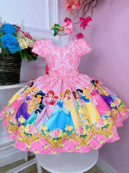 Imagem de Vestido Infantil Princesas Rosa C/ Cinto de Pérolas e Laço - tam 3