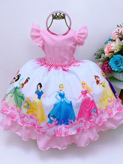 Imagem de Vestido Infantil Princesas Rosa Luxo Festa Aniversário Tiara Luxo Festa 1019RC