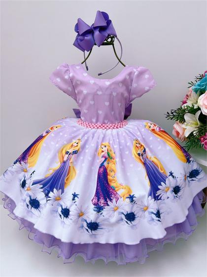 Imagem de Vestido Infantil Rapunzel Lilás Com Pérolas Princesas Festas