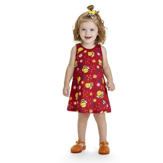 Imagem de Vestido infantil Regata em Algodão estampa Abelhinhas vermelho - Kyly