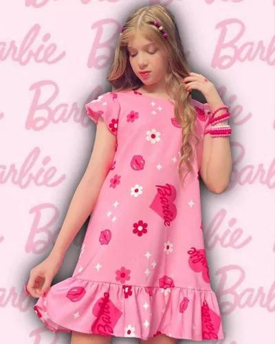 Imagem de Vestido Infantil Rosa Barbie C/ Laço Cabelo II- Envio Rápido
