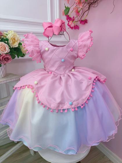 Imagem de Vestido Infantil Rosa Circo Chuva de Amor Colorido Festas RO2862RR