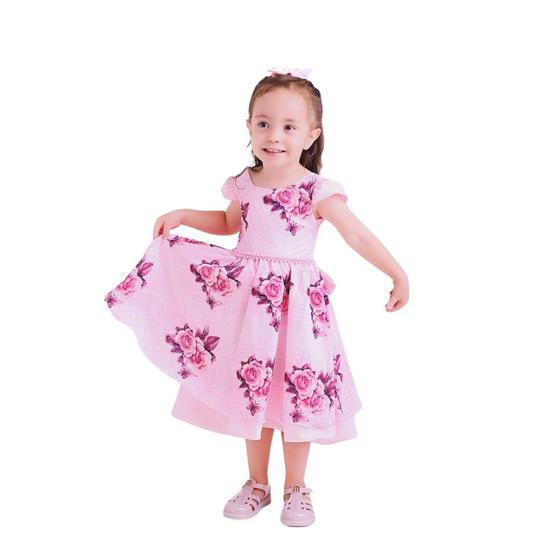 Imagem de Vestido Infantil Rosa com Pérolas e Laço