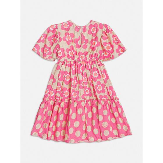 Imagem de Vestido Infantil Rosa Floral Com Poá Momi