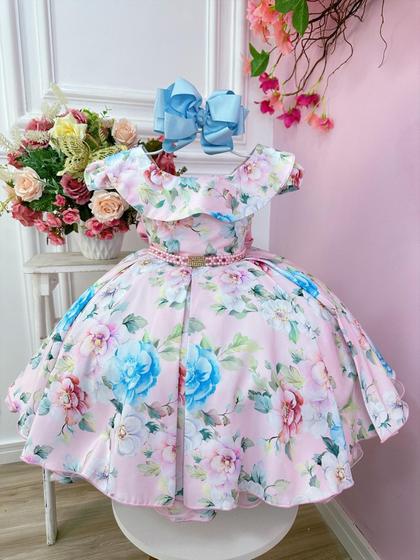 Imagem de Vestido Infantil Rosa Jardim Encantado Cinto Pérolas Festas luxo festa 2845RB