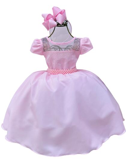 Imagem de Vestido Infantil Rosa Liso Perfeito Para Princesa Daminha Casamento Festa Formatura