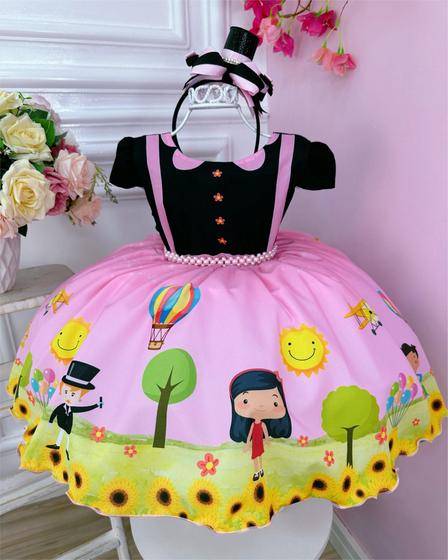 Imagem de Vestido Infantil Rosa Mundo Bita C/ Cinto Pérolas