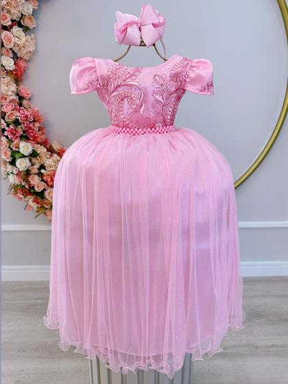 Imagem de Vestido Infantil Rosa Realeza C/ Renda e Pérolas Damas Super luxo festa  2209RS