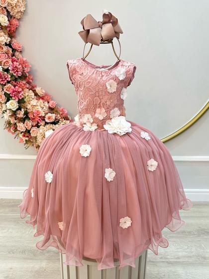 Imagem de Vestido Infantil Rose C/ Renda e Aplique de Flores Damas