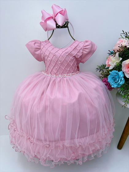 Imagem de Vestido infantil rosê peito c/ nervura pérolas princesas