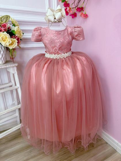 Imagem de Vestido Infantil Rose Realeza C/ Renda e Pérolas Festa Luxo Festa 2251RF