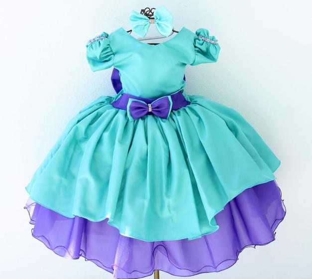 Imagem de Vestido  Infantil Roxo E Verde Sereia Luxo E Tiara