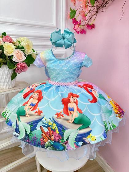 Imagem de Vestido Infantil Sereia Ariel Busto Degradê Colorido Festas