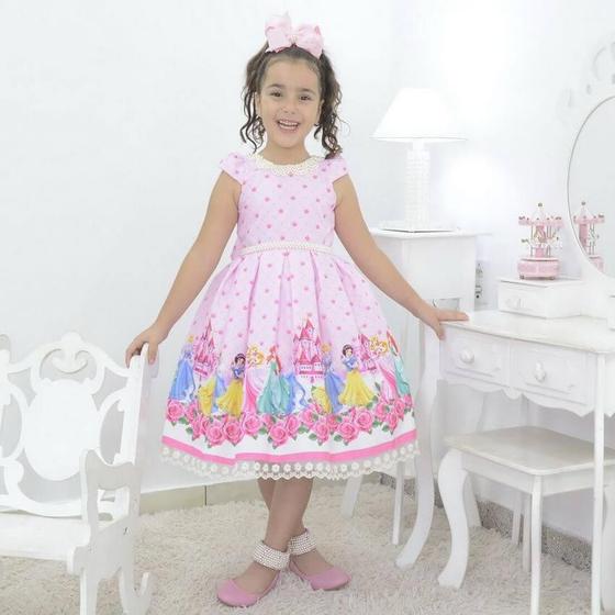 Imagem de Vestido infantil tema das Princesas com laço nas costas