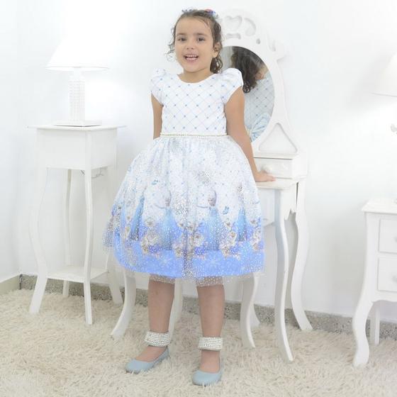 Imagem de Vestido infantil tema Elsa - Frozen com tule francês e glitter