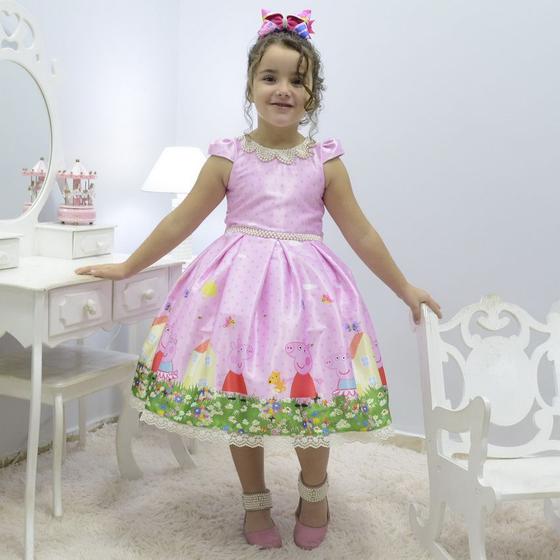 Imagem de Vestido infantil tema Peppa Pig no jardim