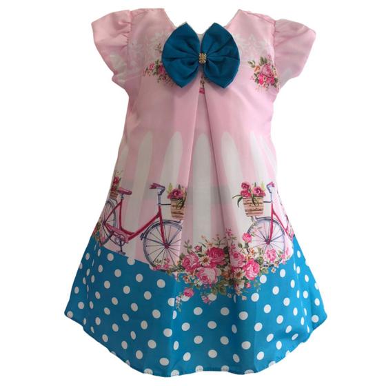 Imagem de Vestido Infantil Temático Bicicleta Rosa E Azul Verão