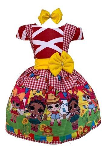 Imagem de Vestido Infantil Temático Festa Junina Lol Xadrez