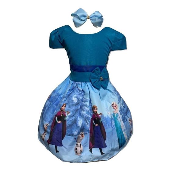 Imagem de Vestido Infantil Temático Frozen Azul Festa Aniversário