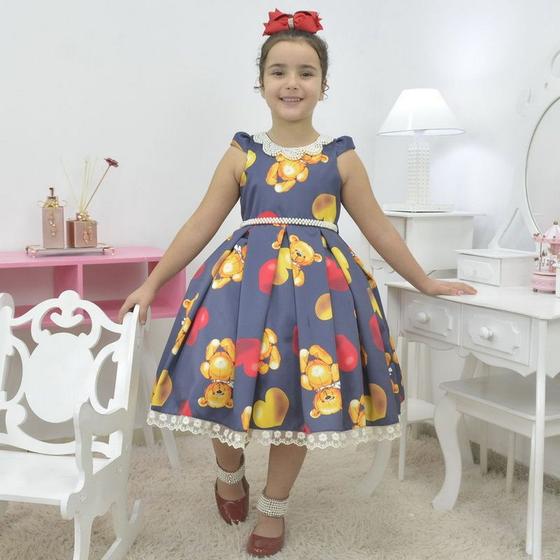 Imagem de Vestido infantil temático Urso de Pelúcia com corações