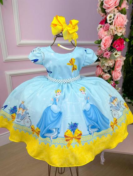 Imagem de Vestido infantil Tematicos Princesa Cinderela Azul Luxo