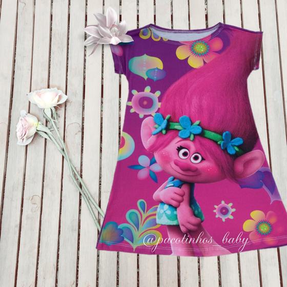 Imagem de Vestido Infantil TROLLS Pronta Entrega