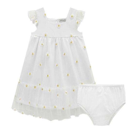 Imagem de Vestido Infantil Tule Bordado Calcinha Tricoline Margarida